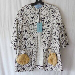 NWT Mimisol Girls 10 Cotton Mix Print Jacket with Straw PomPoms